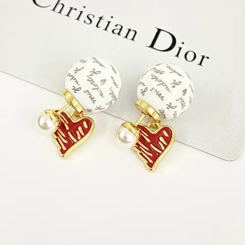 Dior New Fashion Red Enamel Love Graffiti Double Bead Earrings
