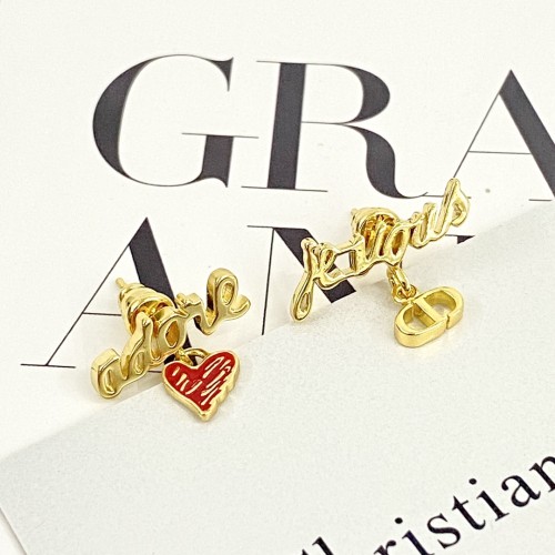Dior New Fashion Red Enamel Graffiti Love CD Letter Gold Earrings