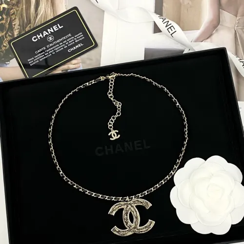 Chanel New Fashion Light Gold C Black Leather Necklace