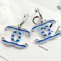 Chanel New Fashion Blue and White Striped Double C Water Diamond Earrings