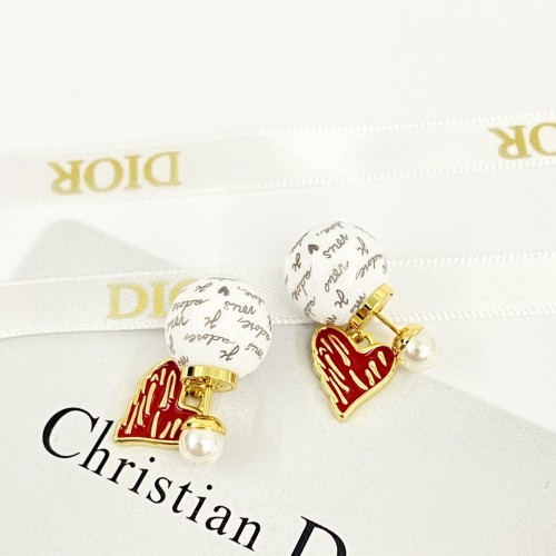 Dior New Fashion Red Enamel Love Graffiti Double Bead Earrings