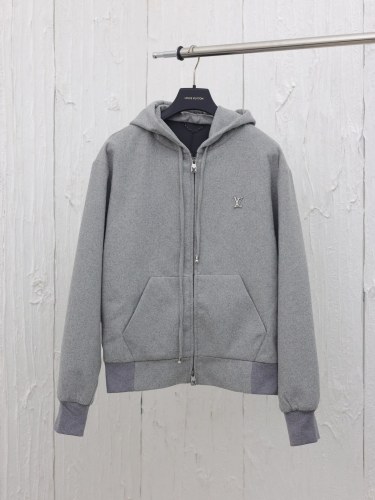 Louis Vuitton New Fashion Grey Pearl Drawstring Zipper Wool Coat