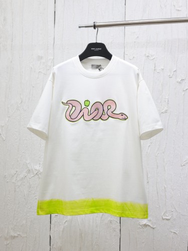 Dior New Fashion Zodiac Snake Short Sleeve Couple Casual Loose T-shirt