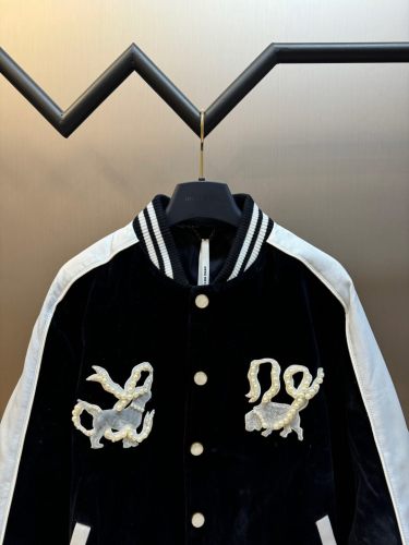 Louis Vuitton New Classic Pearl Embroidered Velvet Splice Leather Jacket Coat