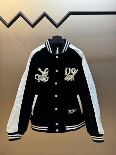 Louis Vuitton New Classic Pearl Embroidered Velvet Splice Leather Jacket Coat