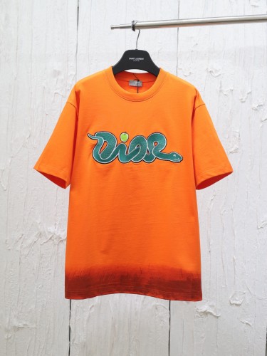 Dior New Fashion Zodiac Snake Short Sleeve Couple Casual Loose T-shirt