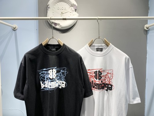 Balenciaga New Fashion Foam Graffiti Logo Casual T-shirt