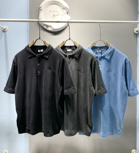 Dior New Classic Logo Embroidered Wool Blended Short Sleeve Polo Shirt