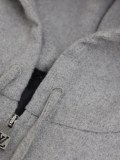 Louis Vuitton New Fashion Grey Pearl Drawstring Zipper Wool Coat