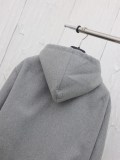 Louis Vuitton New Fashion Grey Pearl Drawstring Zipper Wool Coat