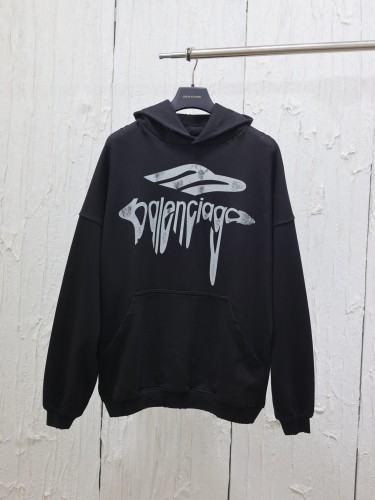 Balenciaga New Fashion 3M Art Letter Printed Water Washed Hoodie Sweatshirt