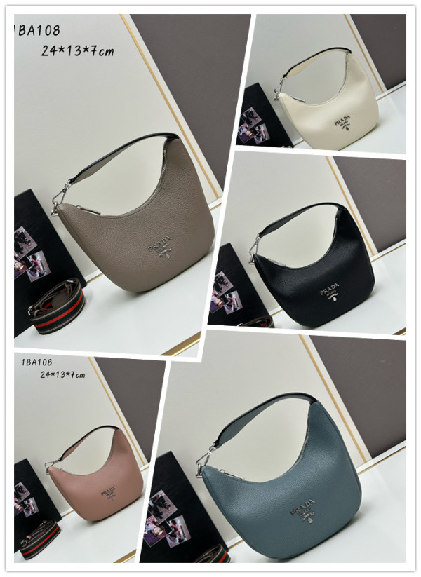 Prada New Fashion Casual Versatile Lychee Pattern Leather Underarm Bag Size: 24 x 13 x 7CM