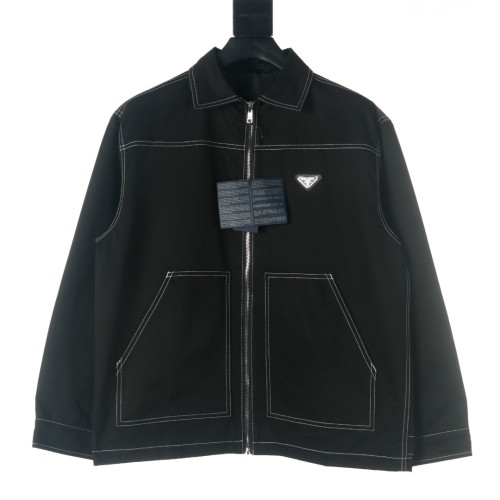 Prada New Fashion Color Contrasting Canvas Casual Jacket Coat