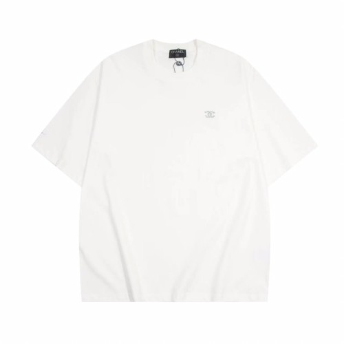 Chanel New Classic Silver Embroidered Logo Short Sleeve T-shirt