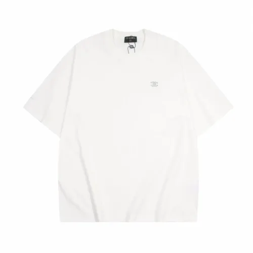 Chanel New Classic Silver Embroidered Logo Short Sleeve T-shirt