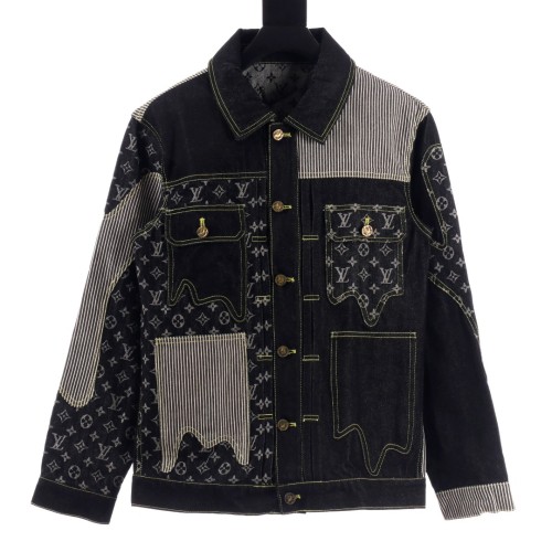 Louis Vuitton New Fashion Splicing Old Flower Full Print workwear Cowboy Coat