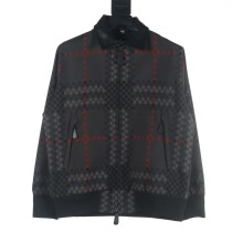 Burberry New Fashion Splicing Leather Collar Checkered Wool Jacket Coat