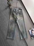 Prada Four Seasons High Street Leopard Logo Loose Jeans Washed Straight Pants
