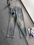 Prada Four Seasons High Street Leopard Logo Loose Jeans Washed Straight Pants