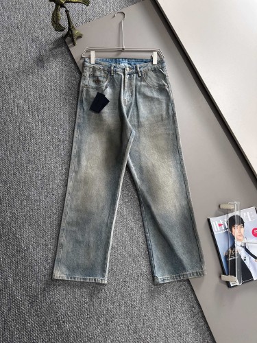 Prada Four Seasons High Street Leopard Logo Loose Jeans Washed Straight Pants