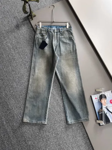 Prada Four Seasons High Street Leopard Logo Loose Jeans Washed Straight Pants