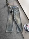 Prada Four Seasons High Street Leopard Logo Loose Jeans Washed Straight Pants