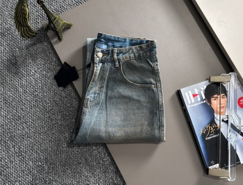 Prada Four Seasons High Street Leopard Logo Loose Jeans Washed Straight Pants
