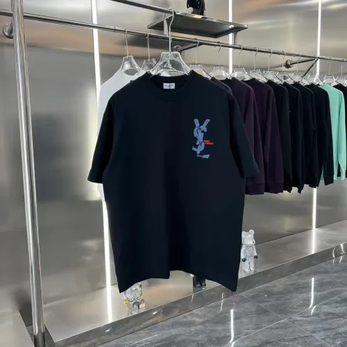 Yves Saint Laurent New Fashion Patch Denim Embroidered Logo Short Sleeve Couple Casual T-shirt