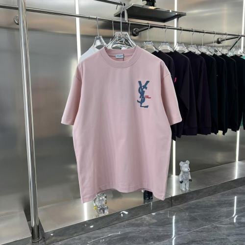 Yves Saint Laurent New Fashion Patch Denim Embroidered Logo Short Sleeve Couple Casual T-shirt