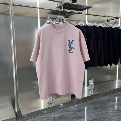 Yves Saint Laurent New Fashion Patch Denim Embroidered Logo Short Sleeve Couple Casual T-shirt