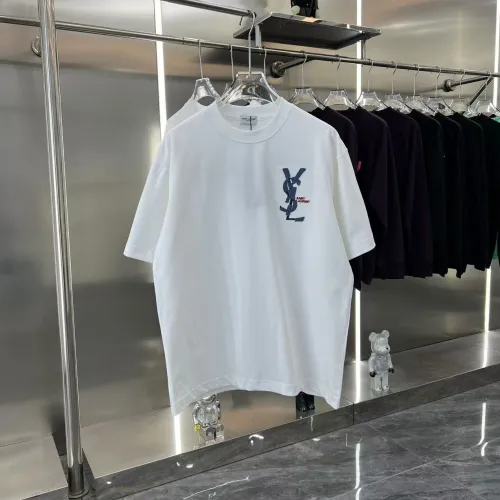Yves Saint Laurent New Fashion Patch Denim Embroidered Logo Short Sleeve Couple Casual T-shirt