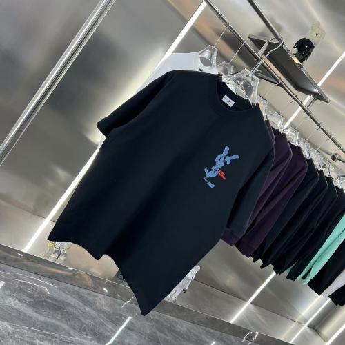 Yves Saint Laurent New Fashion Patch Denim Embroidered Logo Short Sleeve Couple Casual T-shirt