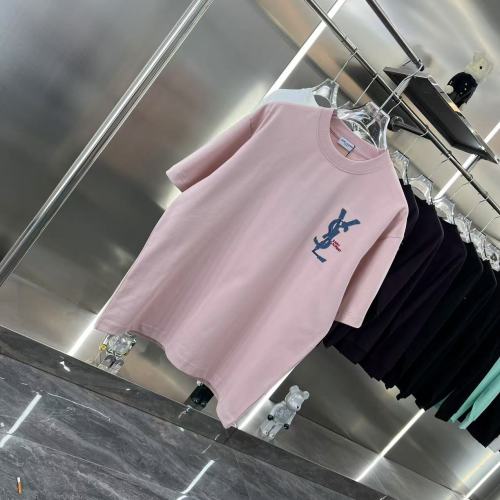 Yves Saint Laurent New Fashion Patch Denim Embroidered Logo Short Sleeve Couple Casual T-shirt