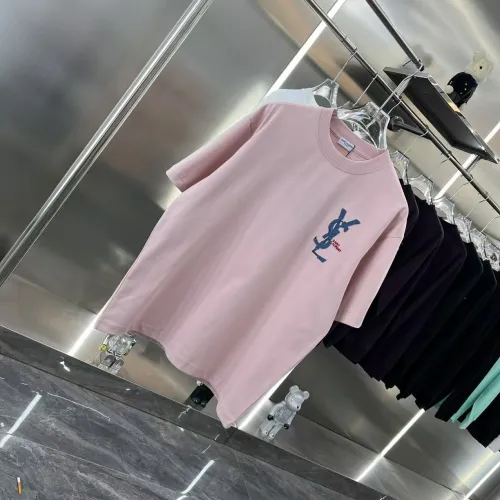 Yves Saint Laurent New Fashion Patch Denim Embroidered Logo Short Sleeve Couple Casual T-shirt