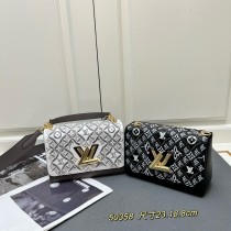 Louis Vuitton New Fashion Embroidered Cowhide Twisted Lock Handbag Crossbody Bag Size: 23 x 17 x 9.5 CM