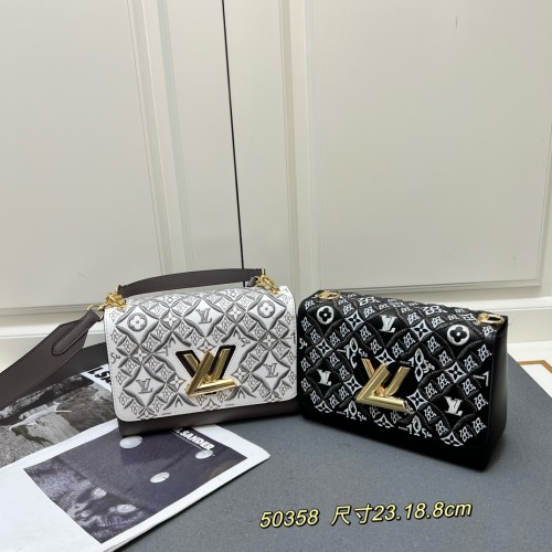 Louis Vuitton New Fashion Embroidered Cowhide Twisted Lock Handbag Crossbody Bag Size: 23 x 17 x 9.5 CM