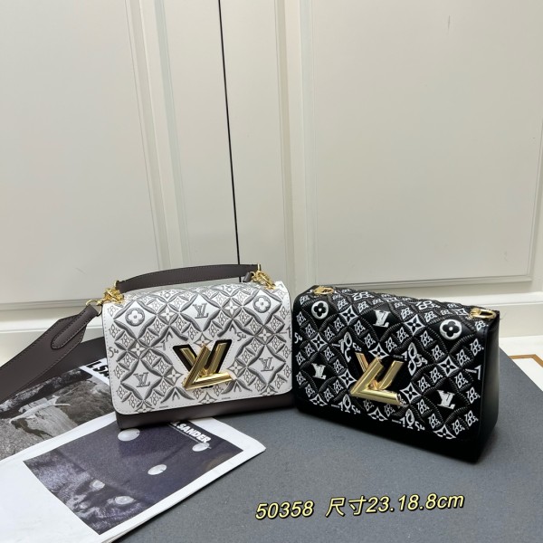 Louis Vuitton New Fashion Embroidered Cowhide Twisted Lock Handbag Crossbody Bag Size: 23 x 17 x 9.5 CM