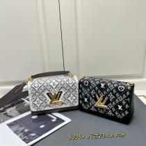Louis Vuitton New Fashion Embroidered Cowhide Twisted Lock Handbag Crossbody Bag Size: 23 x 17 x 9.5 CM Louis Vuitton New Fashion Embroidered Cowhide Twisted Lock Handbag Crossbody Bag Size: 23 x 17 x 9.5 CM