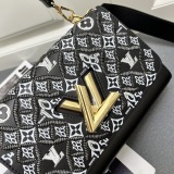 Louis Vuitton New Fashion Embroidered Cowhide Twisted Lock Handbag Crossbody Bag Size: 23 x 17 x 9.5 CM