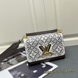 Louis Vuitton New Fashion Embroidered Cowhide Twisted Lock Handbag Crossbody Bag Size: 23 x 17 x 9.5 CM