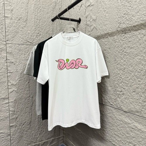 Dior New Fashion Zodiac Snake Short Sleeve Unisex Casual Loose T-shirt
