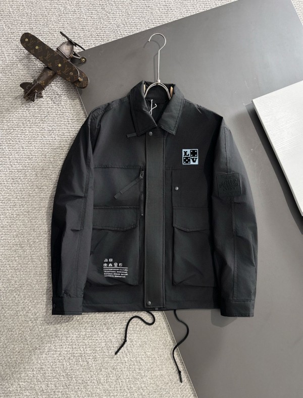 Louis Vuitton New Spring Embroidered Logo Flip Collar Windbreaker Casual Jacket Coat