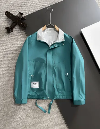 Fendi New Spring Embroidered Logo Zipper Stand Up Collar Windbreaker Jacket Coat
