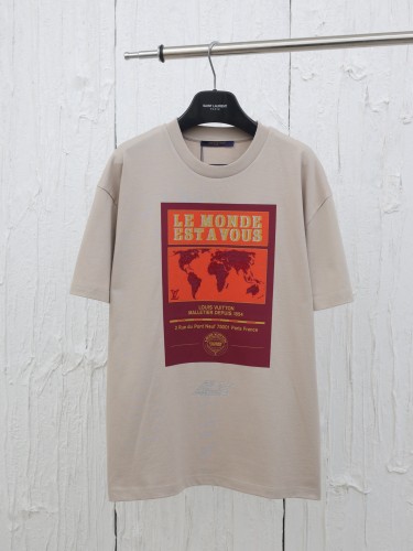 Louis Vuitton New Fashion World Map Art Printed Hot Diamond Letter Short Sleeve Casual T-shirt