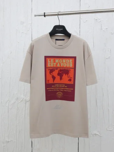 Louis Vuitton New Fashion World Map Art Printed Hot Diamond Letter Short Sleeve Casual T-shirt