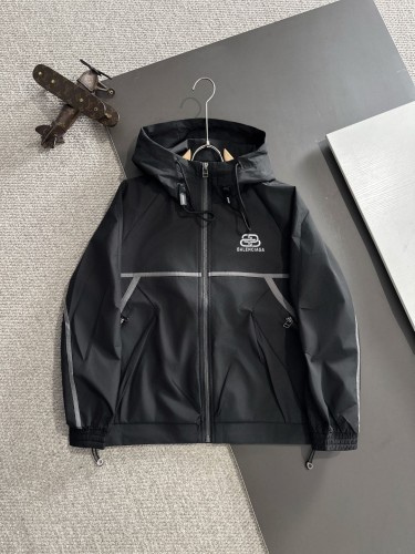 Balenciaga New Classic Logo Printed Zipper Hooded Windbreaker Casual Jacket Coat