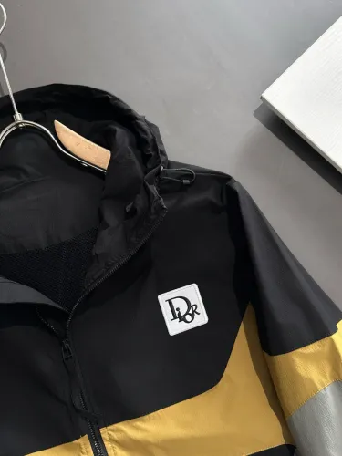 Dior New Couple Fashion Splicing Zipper Hooded Windbreaker Jacket