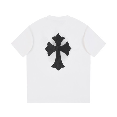 Chrome Hearts New Leather Embroidered Cross Short Sleeve Couple Casual Oversize T-shirt