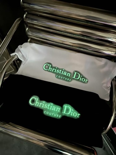 Dior New Fashion Letter Logo Night Light Printed Short Sleeve Couple Casual T-shirt