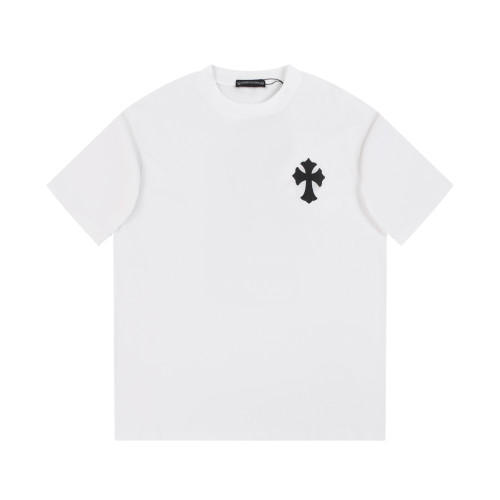 Chrome Hearts New Leather Embroidered Cross Short Sleeve Couple Casual Oversize T-shirt